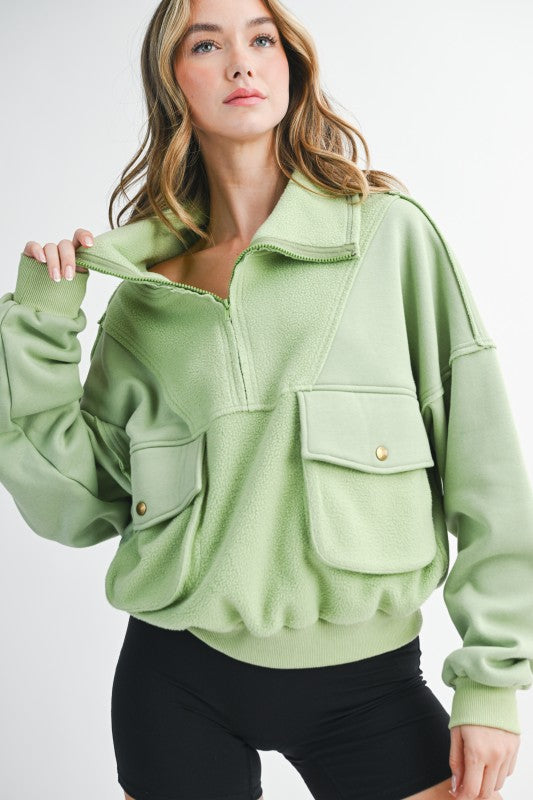 AEMI+CO Women's Top GREEN TEA / S Carter Pullover 525AKC18G