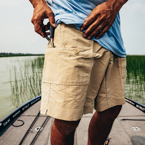 AFTCO MFG 14-Men's Activewear Aftco Original Fishing Shorts Long - Khaki || David's Clothing