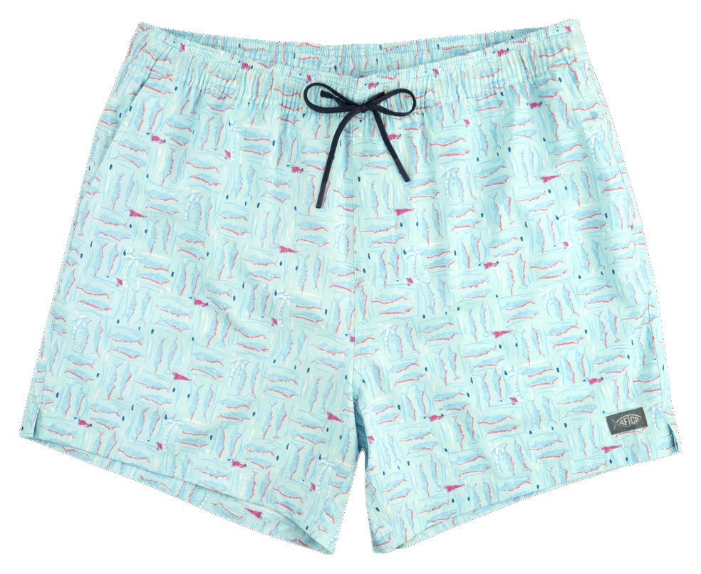 AFTCO MFG Men's Shorts SHORLINE BLUE / S 1- take pics of blue water - Aftco Strike Printed Swim Shorts For Men M230SHBL
