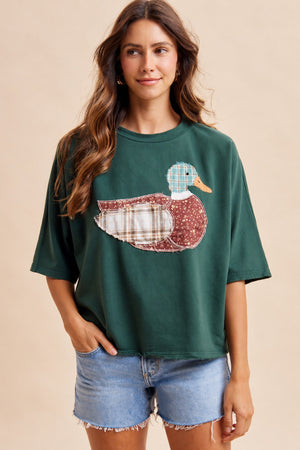 ANNIEWEAR Women's Top HUNTER G / S Mallard Duck Patchwork Dolman Sleeve Knit Top AT10343S