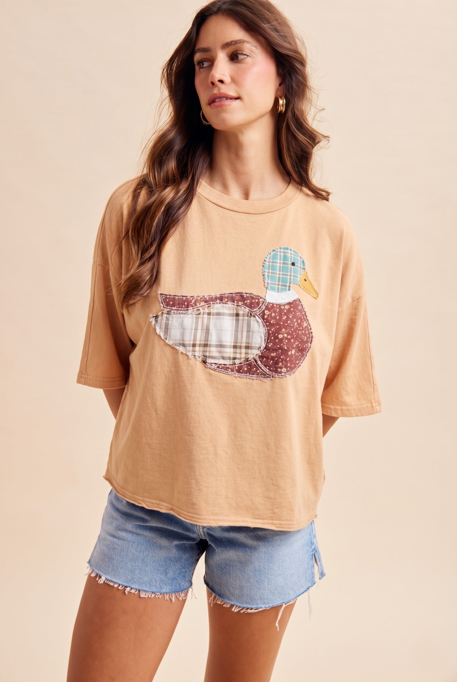 ANNIEWEAR Women's Top HUNTER G / S Mallard Duck Patchwork Dolman Sleeve Knit Top AT10343S