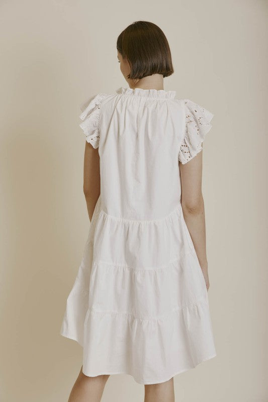 AUREUM Women's Dresses Embroidered Flutter Slv Mini Dress || David's Clothing