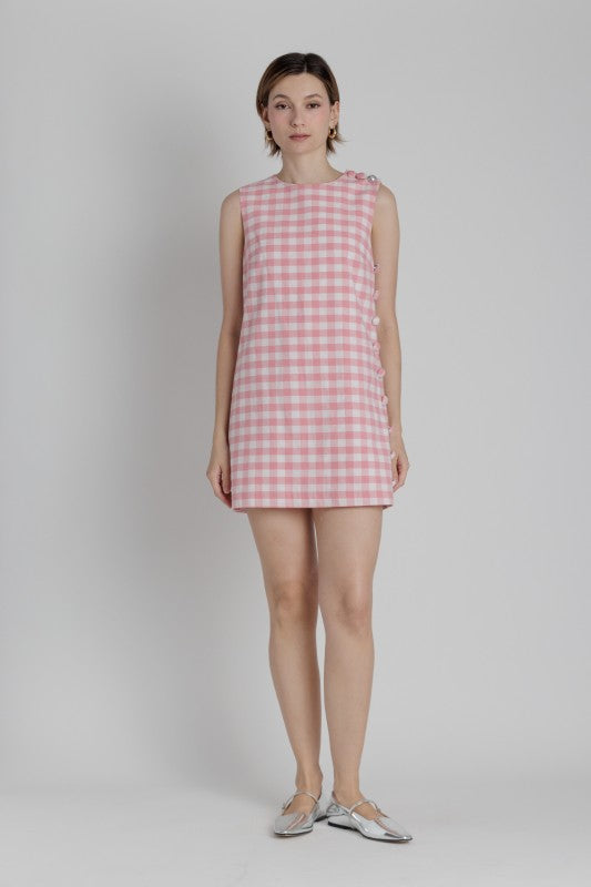 AUREUM Women's Dresses Gingham Mini Dress W/ Buttons