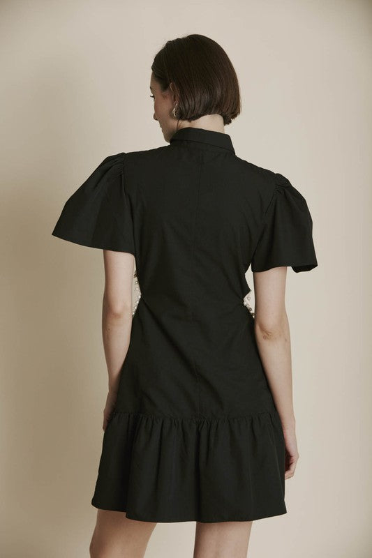 AUREUM Women's Dresses Pearl Trim Cut-Out Shirt Dress || David's Clothing