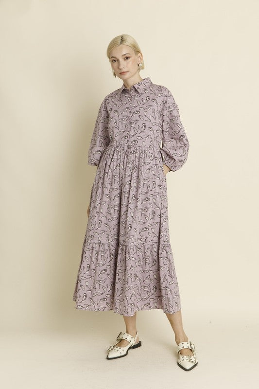 Pintuck Midi Shirt Dress - Brown / S Pintuck Midi Shirt Dress || David's Clothing