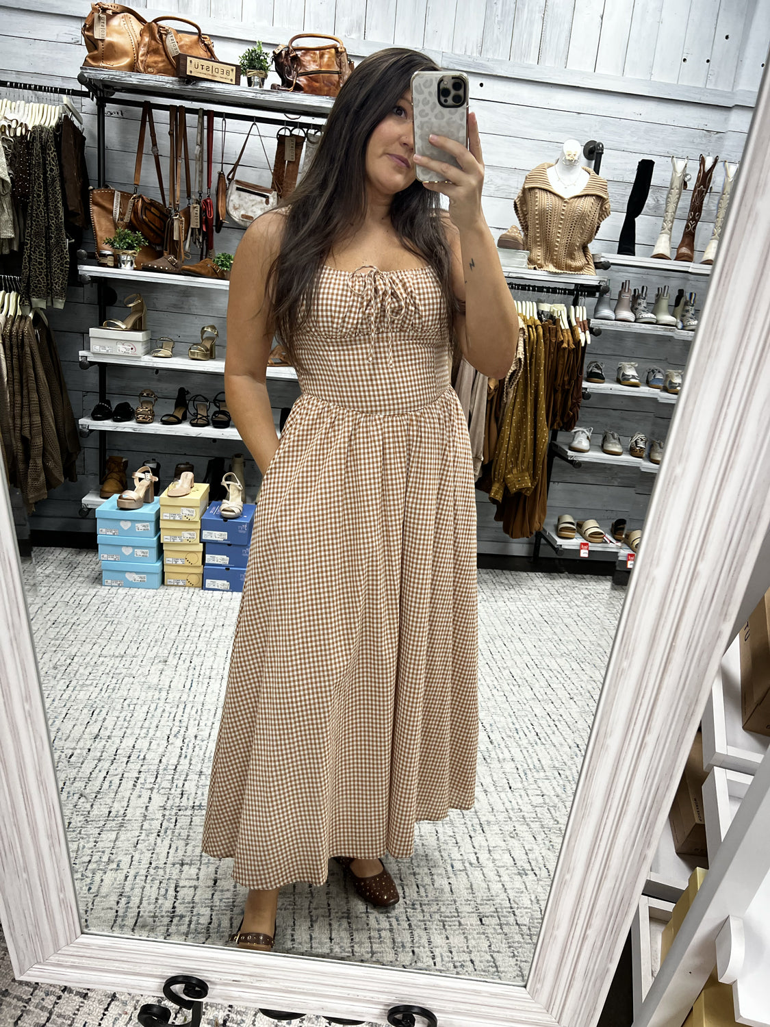 Gingham Corset Maxi Dress - David's Clothing Gingham Corset Maxi Dress - David's Clothing