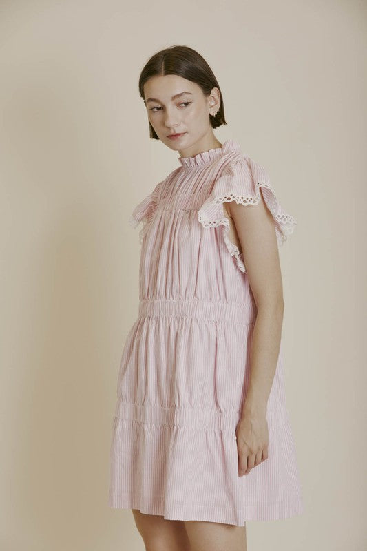 AUREUM Women's Dresses Striped Flutter Sleeve Mini Dress || David's Clothing