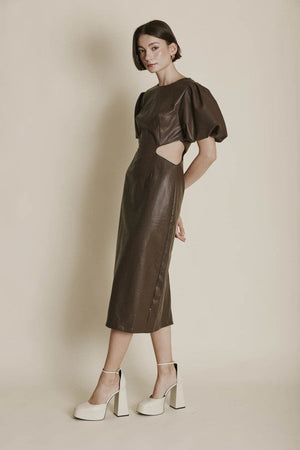 AUREUM Women's Dresses Vegan Leather Midi Dress || David's Clothing