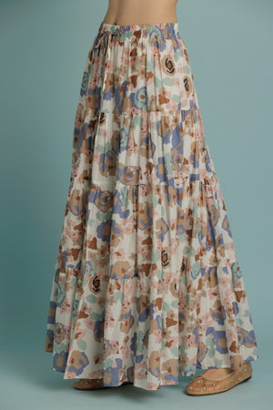 AUREUM Women's Skirts Tiered Floral Maxi Skirt