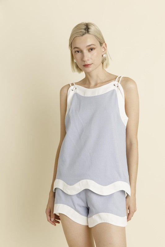 AUREUM Women's Top Linen Wave Hem Top || David's Clothing