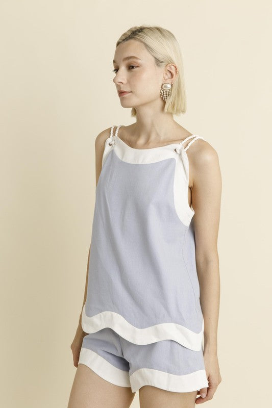 AUREUM Women's Top Linen Wave Hem Top || David's Clothing