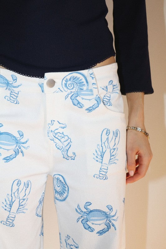 BAILEY ROSE Women's Pants Sea Life Straight Pants