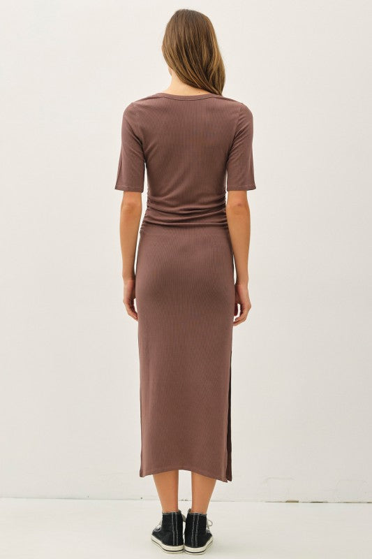 ribbed slit dress Mini ribbed dress with slits at cuffs and skirt :: LICHI