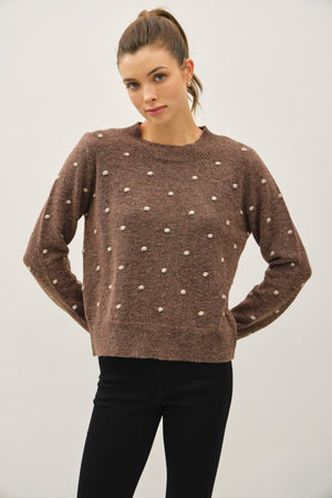 Be Cool LA Women's Sweaters BROWN / S/M Cozy Dotted Knit Crewneck Sweater 65193
