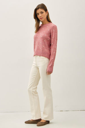 Be Cool LA Women's Sweaters Cozy Dotted Knit Crewneck Sweater