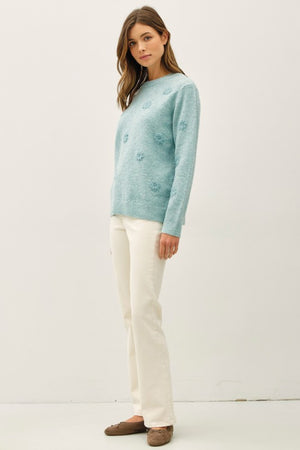 Be Cool LA Women's Sweaters Floral Emroidered Oversized Sweater