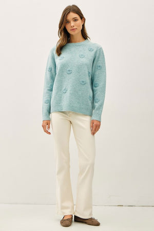 Be Cool LA Women's Sweaters Floral Emroidered Oversized Sweater