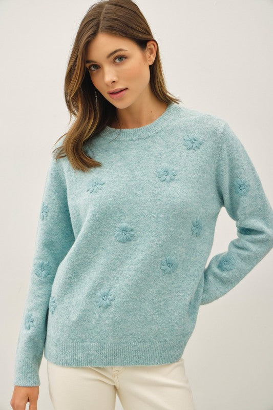 Be Cool LA Women's Sweaters Floral Emroidered Oversized Sweater