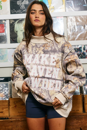 BUCKET LIST Women's Sweatshirt Camo Appliqué Embroidery Mock-neck Sweatshirt