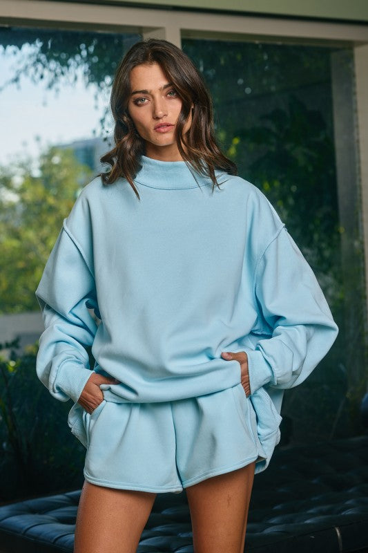 BUCKET LIST Women's Sweatshirt Solid Reversible Mock Neck Sweatshirt Top