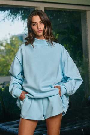 BUCKET LIST Women's Sweatshirt Solid Reversible Mock Neck Sweatshirt Top