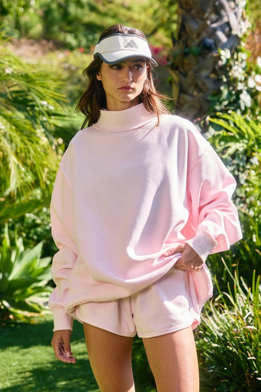 BUCKET LIST Women's Sweatshirt Solid Reversible Mock Neck Sweatshirt Top