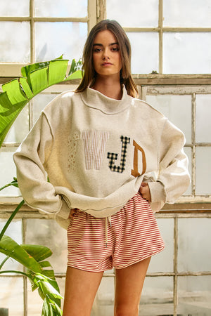 BUCKET LIST Women's Sweatshirt WWJD Embroidered Mock-neck Oversized Sweatshirt