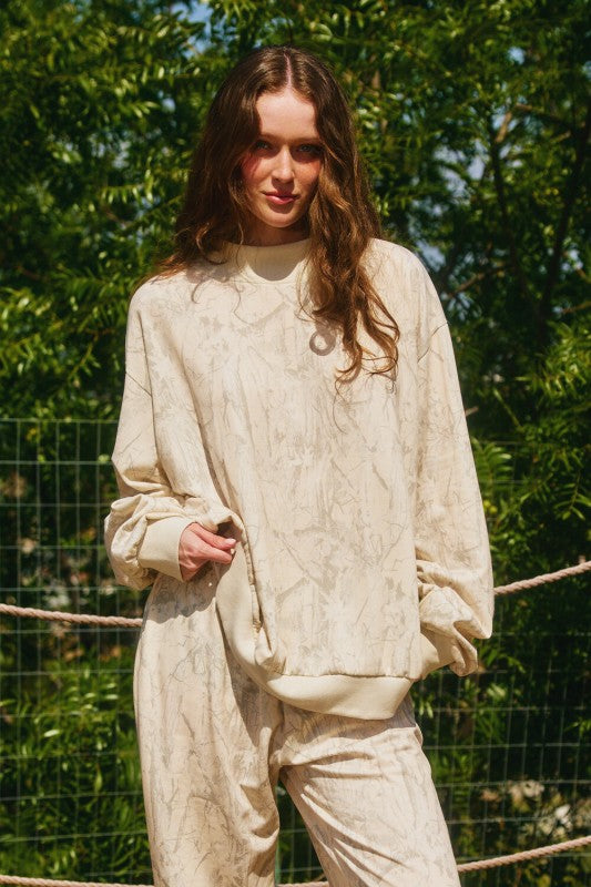 BUCKET LIST Women's Top TAUPE / S Camouflage Oversized Mock Neck Sweatshirt T2594AB