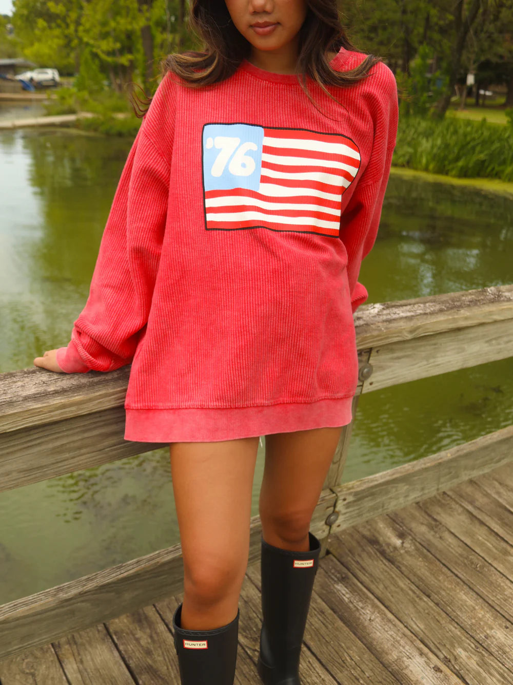 CHARLIE SOUTHERN Women's Sweatshirt Friday + Saturday 76 Flag Cord || David's Clothing