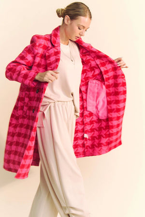 DAVI & DANI Women Jackets Textured Houndstooth Double-Breasted Coat
