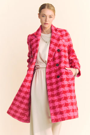 DAVI & DANI Women Jackets Textured Houndstooth Double-Breasted Coat