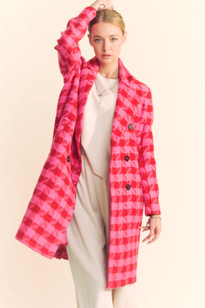 DAVI & DANI Women Jackets Textured Houndstooth Double-Breasted Coat