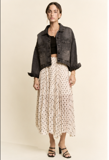 DAVI & DANI Women's Skirts Polka Dot Pleated Midi Skirt