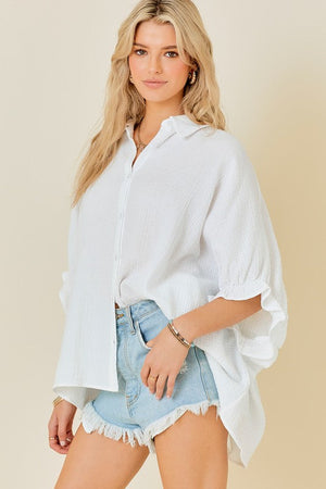 DAY + MOON Women's Top Easy Shirt With Scalloped Ruffle Cuff Detail || David's Clothing