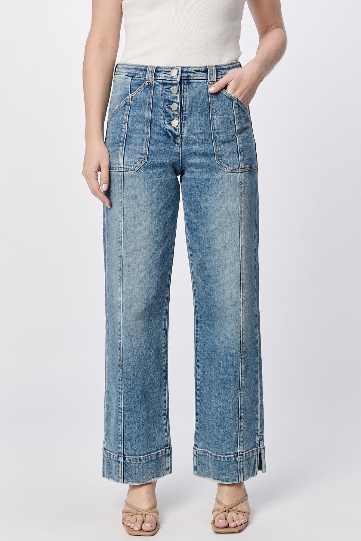 DEAR JOHN DENIM Women's Jeans Dear John Holly Button High Rise Clean Hem W/Slit || David's Clothing