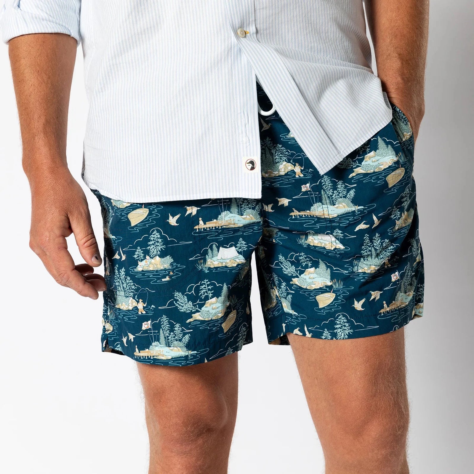 DUCK HEAD Men's Shorts Duck Head 6" Print Sailport Swim Short || David's Clothing