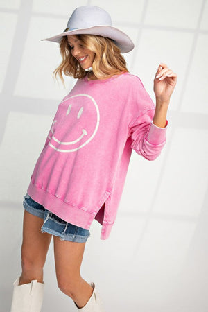 EASEL 20-Women's Sweaters PINK / S Mineral Washed Terry Loose Fit Pullover || David's Clothing ET18166