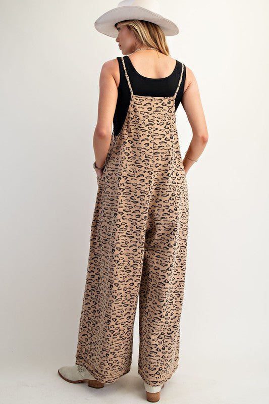EASEL Women's Jumpsuit Animal Printed Washed Terry Jumpsuit