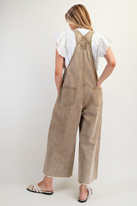 EASEL Women's Pants Flower Pattern Washed Twill Overalls || David's Clothing