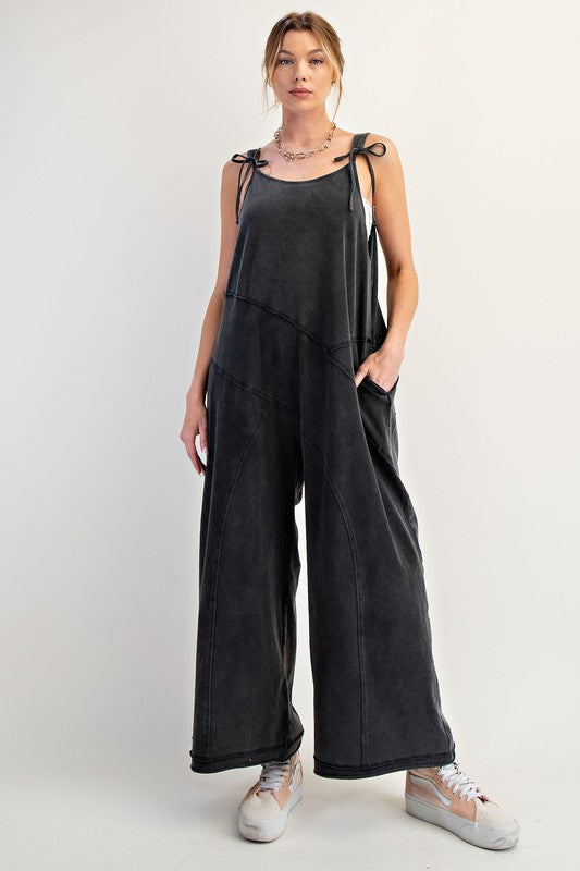 EASEL Women's Pants Mineral Washed Cotton Span Jumpsuit || David's Clothing