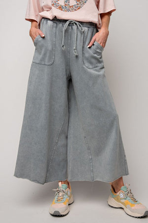 EASEL Women's Pants Washed Terry Knit Wide Leg Pants || David's Clothing