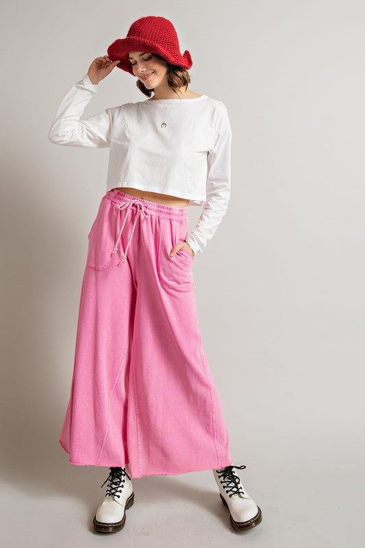 EASEL Women's Pants Washed Terry Knit Wide Leg Pants || David's Clothing