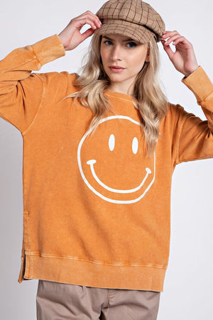 EASEL Women's Sweaters DRIED ORANGE / S Mineral Washed Terry Loose Fit Pullover || David's Clothing ET18166