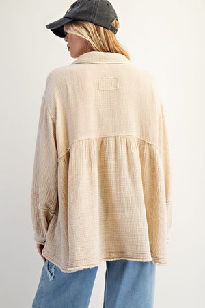 EASEL Women's Top Button Down Washed Cotton Gauze Shirt || David's Clothing