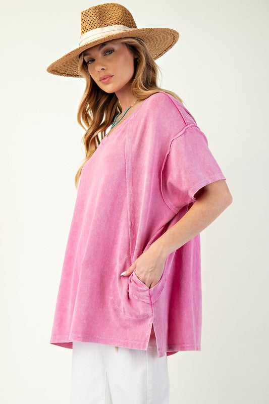 EASEL Women's Top Mineral Washed Oversized Top || David's Clothing