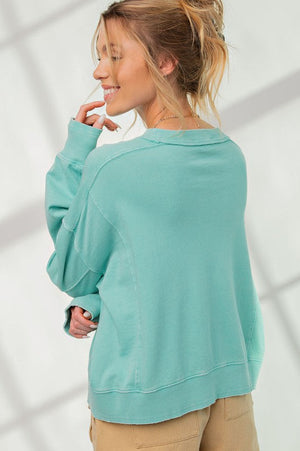 EASEL Women's Top Mineral Washed Terry Knit Pullover || David's Clothing