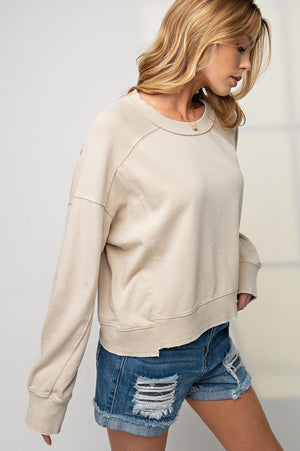 EASEL Women's Top Mineral Washed Terry Knit Pullover || David's Clothing