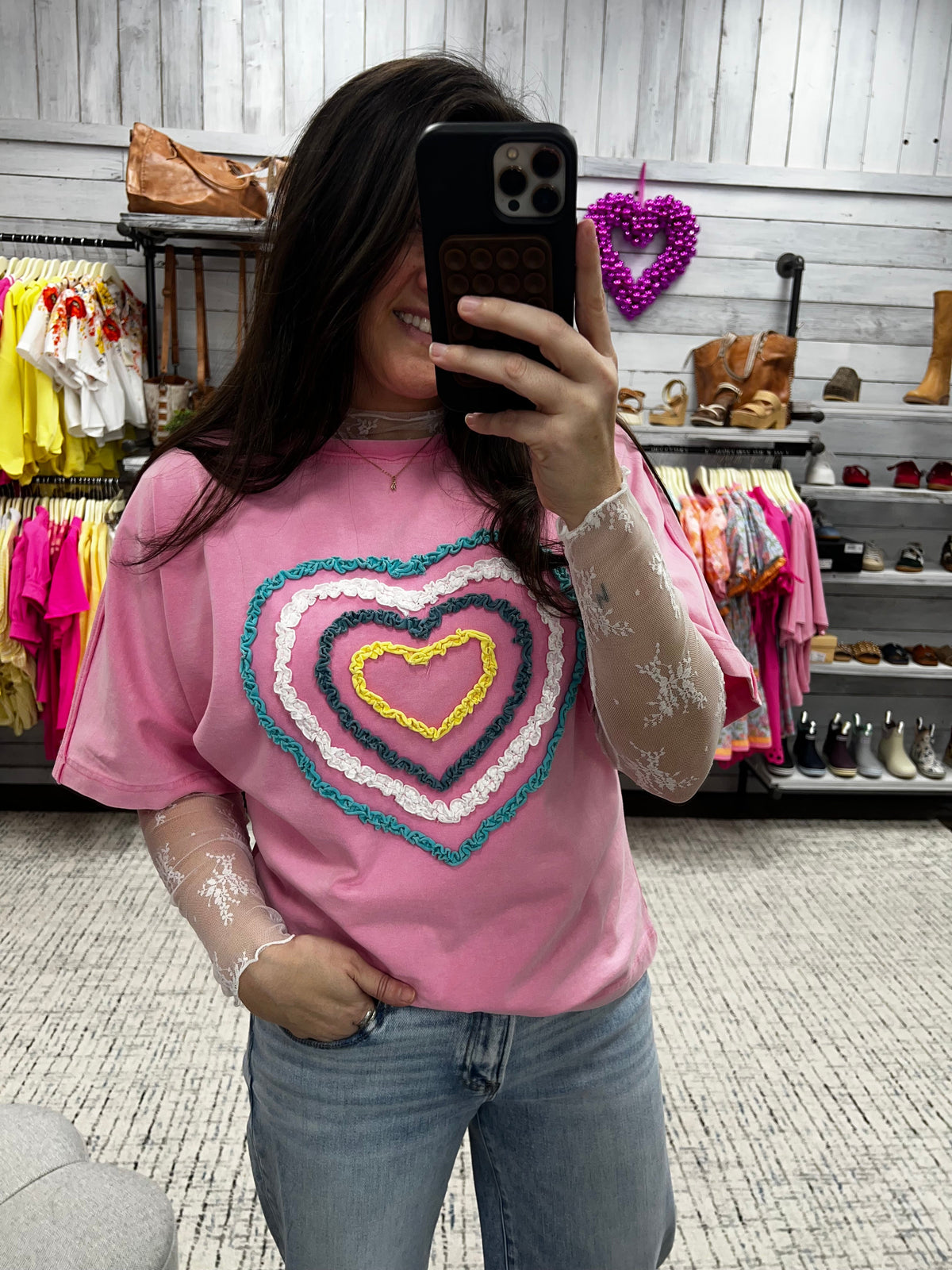 EASEL Women's Top Ruffle Heart Tee