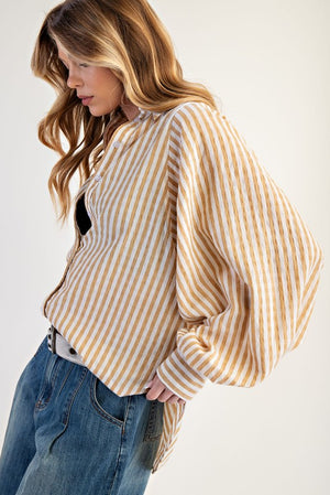 EASEL Women's Top Striped Button Down Loose Fit Shirt || David's Clothing