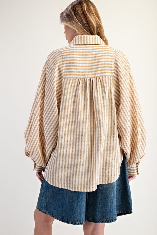 EASEL Women's Top Striped Button Down Loose Fit Shirt || David's Clothing